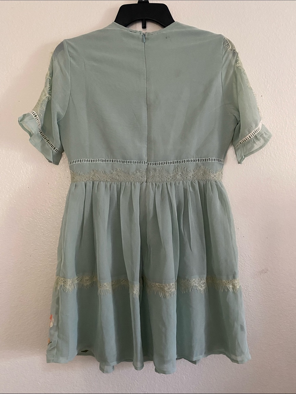 ASOS Embroidered Floral V-Neck Mini Dress in Sage Green. Size 12 - Picture 4 of 11